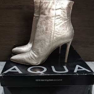 Aqua Women's Carey Gold Leather High-Heals Ankle Booties Size 7 NEW